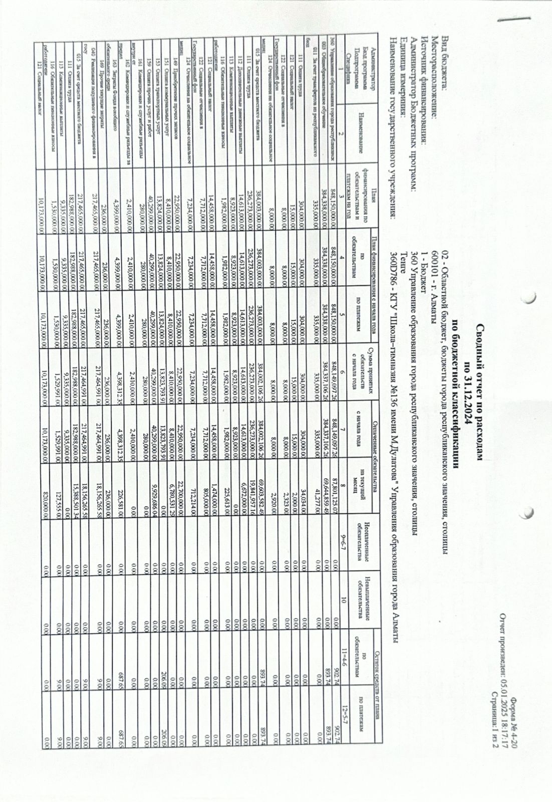 СВОДНЫЙ ОТЧЕТ ПО РАСХОДАМ ПО 31.12.2024