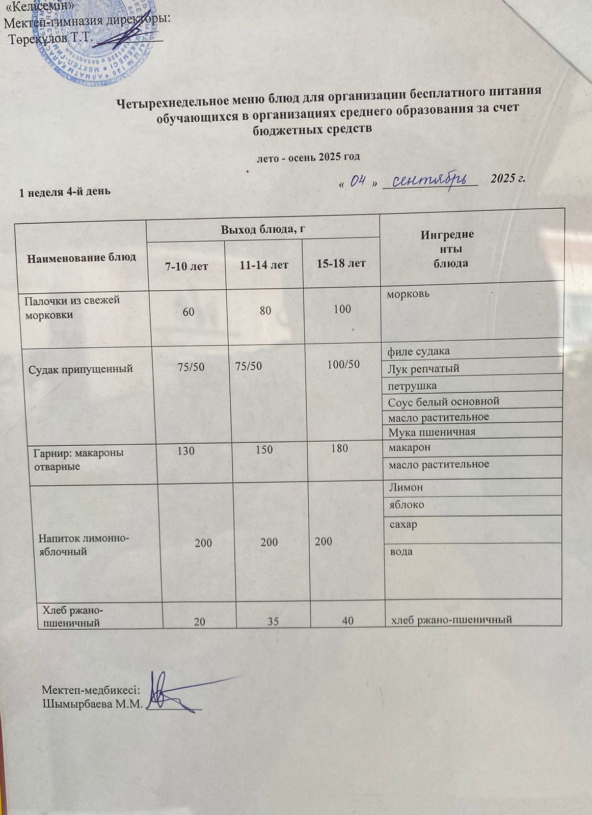 04.09.2025 ж. асхана мәзірі